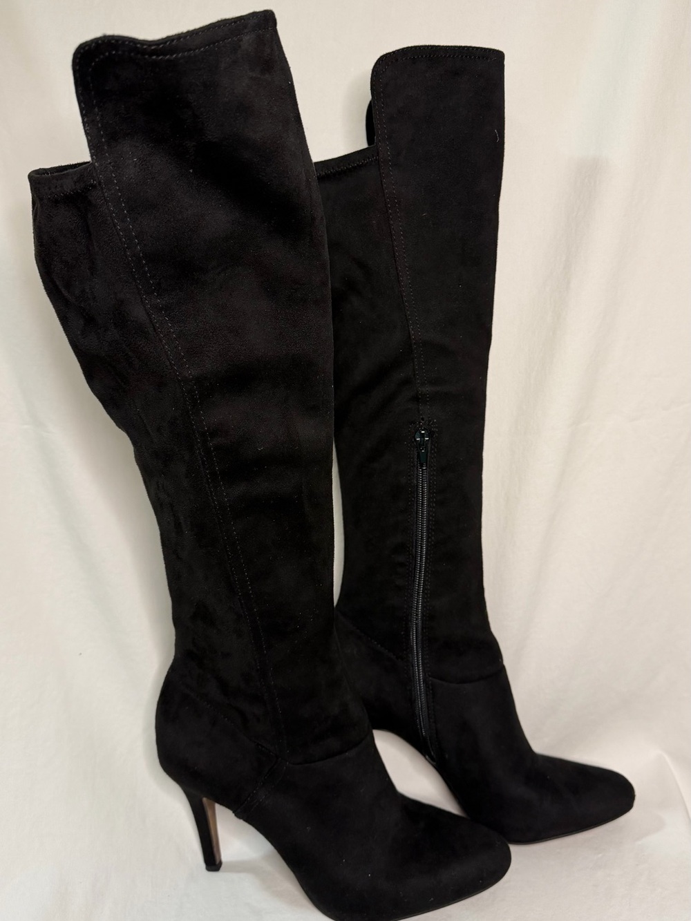 INC International Concepts Black Knee-High Suede Stiletto Boots